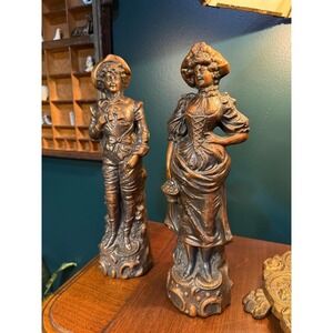 Antique Bronze-Clad Couple Figurines, 12" Romantic European Statues